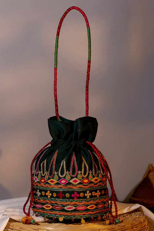 Green Kutchi Festiv Potli Bag