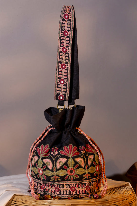 Black Garden Design Potli Bag