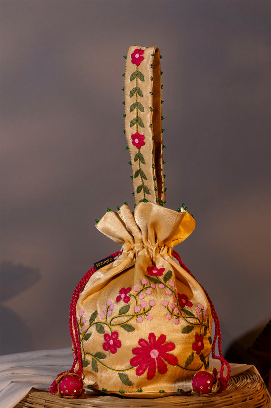 Floral Ivory Applique Potli