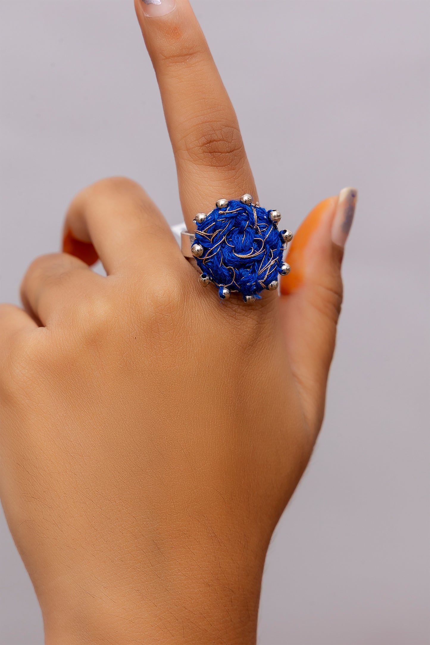 Blue Thread Ball Ring