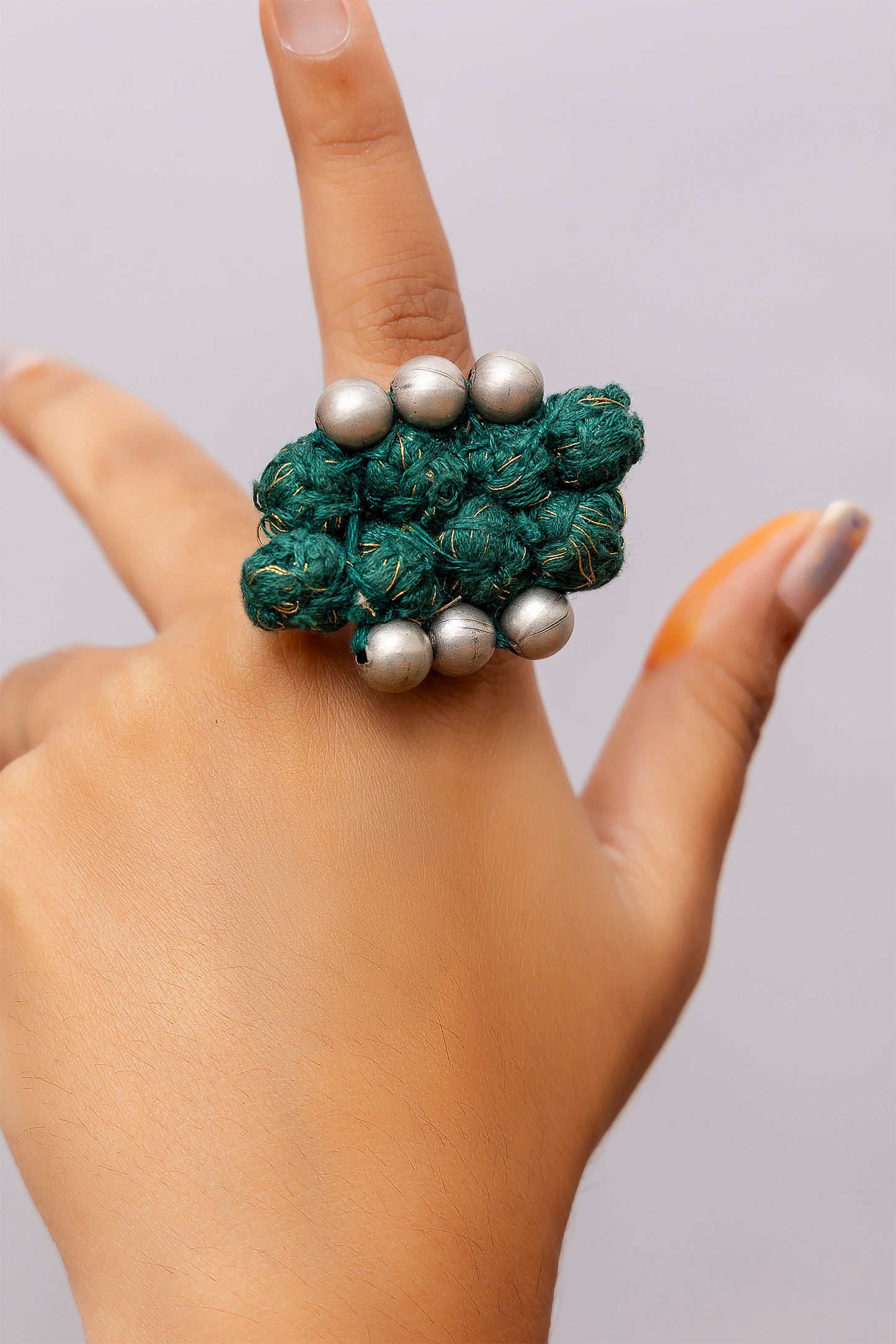 Green Thread Ball Ring