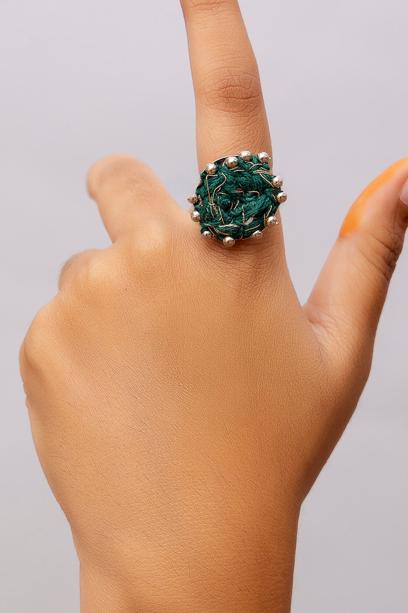 Green Thread Ball Ring