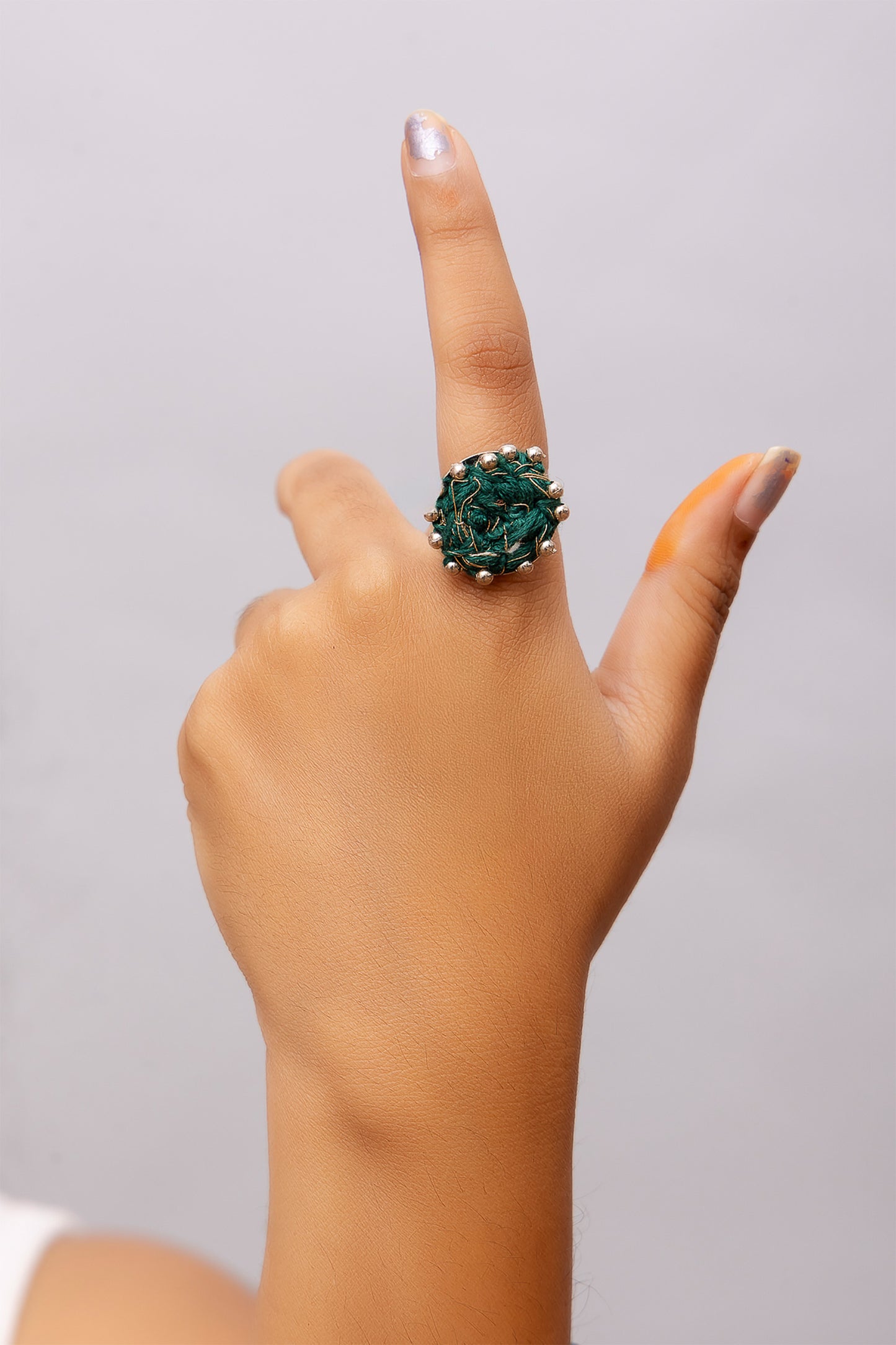 Green Thread Ball Ring