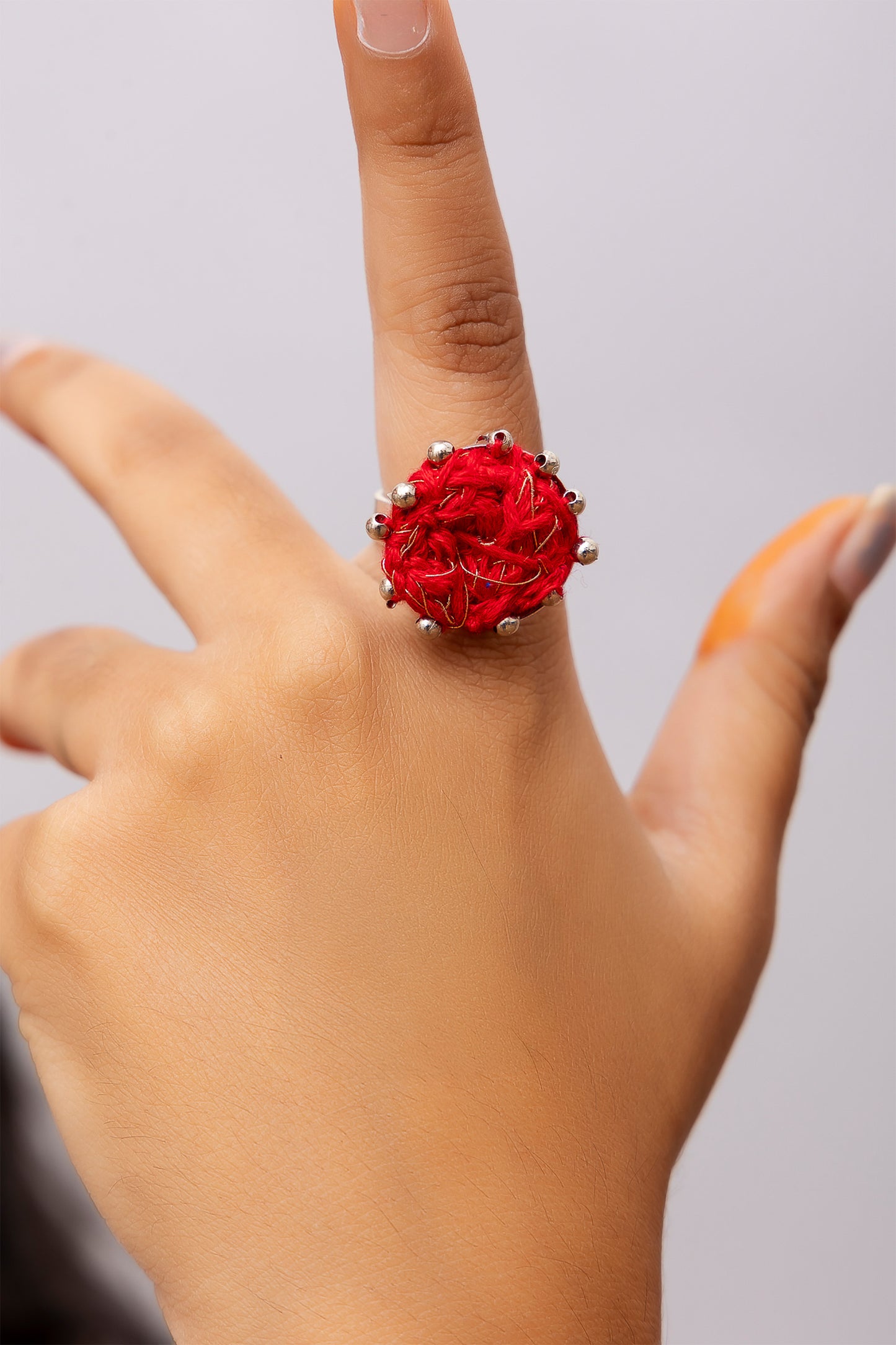 Red Thread Ball Ring
