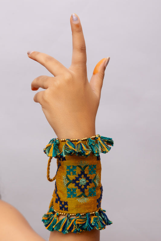 Mustard Rabari Motif Handcuff