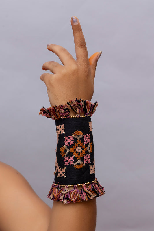 Black Rabari Motif Handcuff
