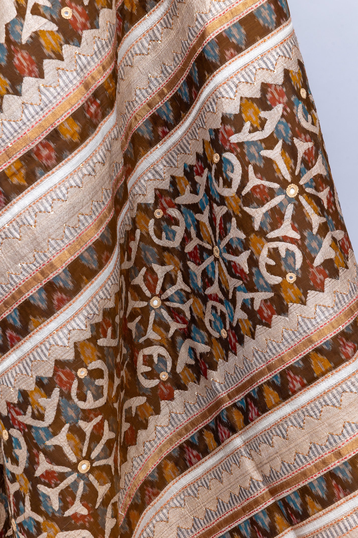 Artisanal Ivory Tussar Silk Saree With Subtle Appliqué Work