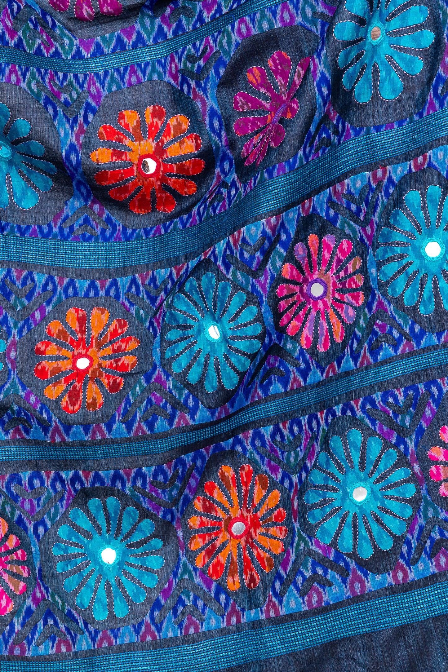 Handcrafted Blue Tussar Silk Saree – Artisanal Appliqué Elegance
