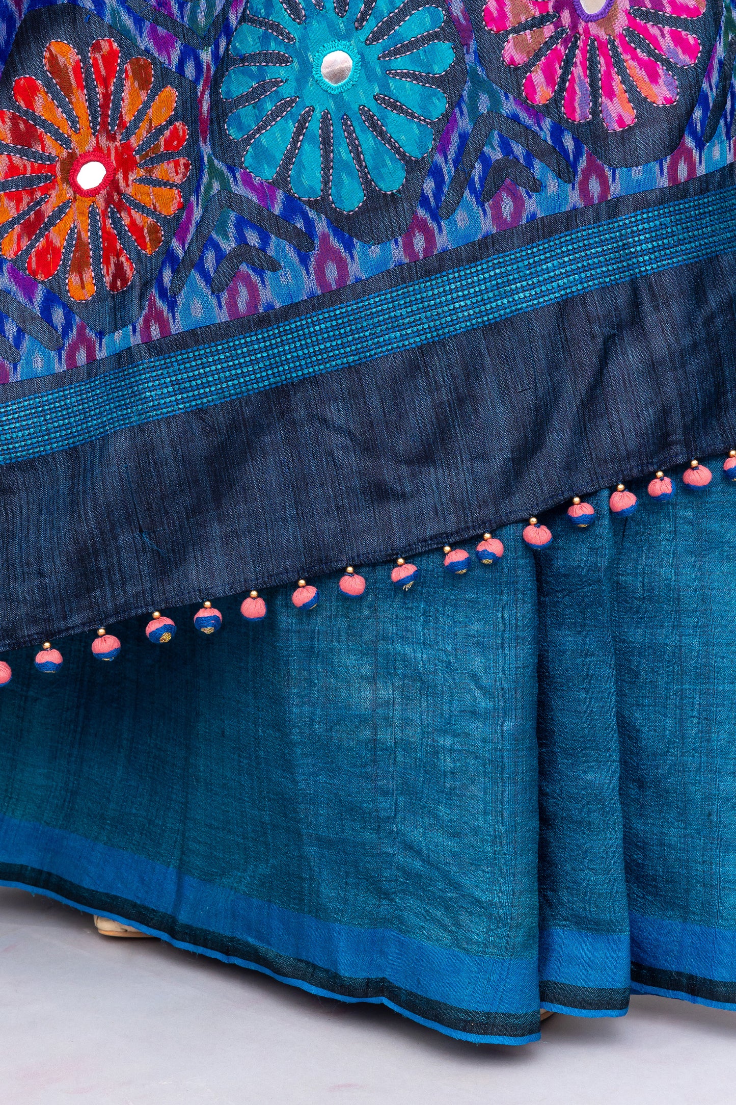 Handcrafted Blue Tussar Silk Saree – Artisanal Appliqué Elegance
