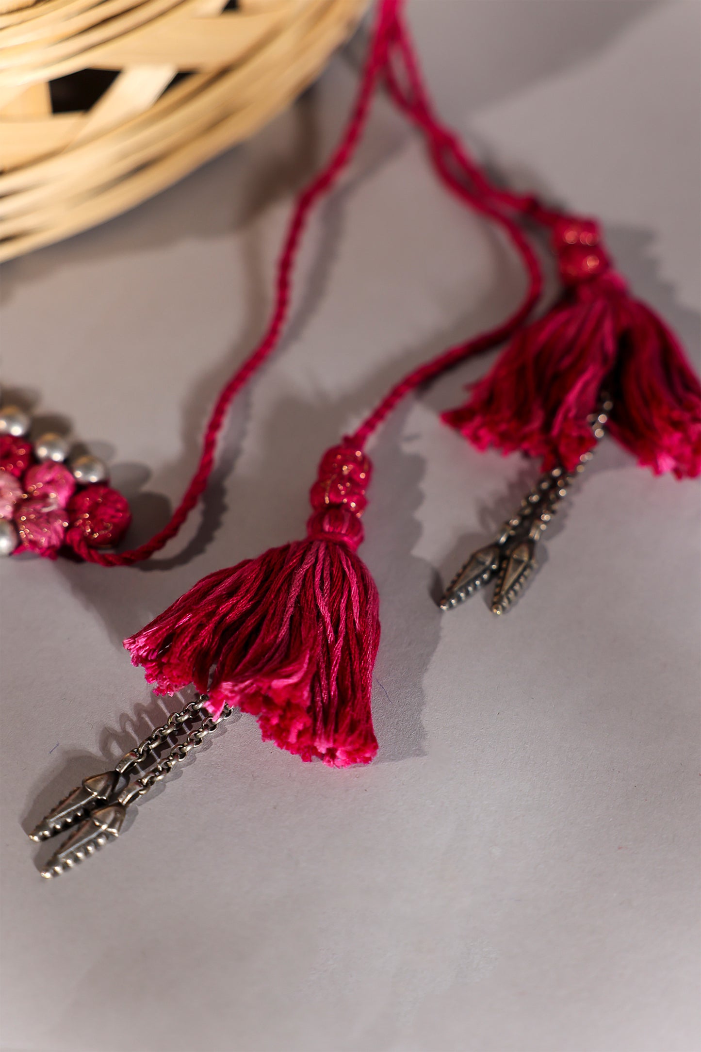 Pink Thread Ball Leaf Choker