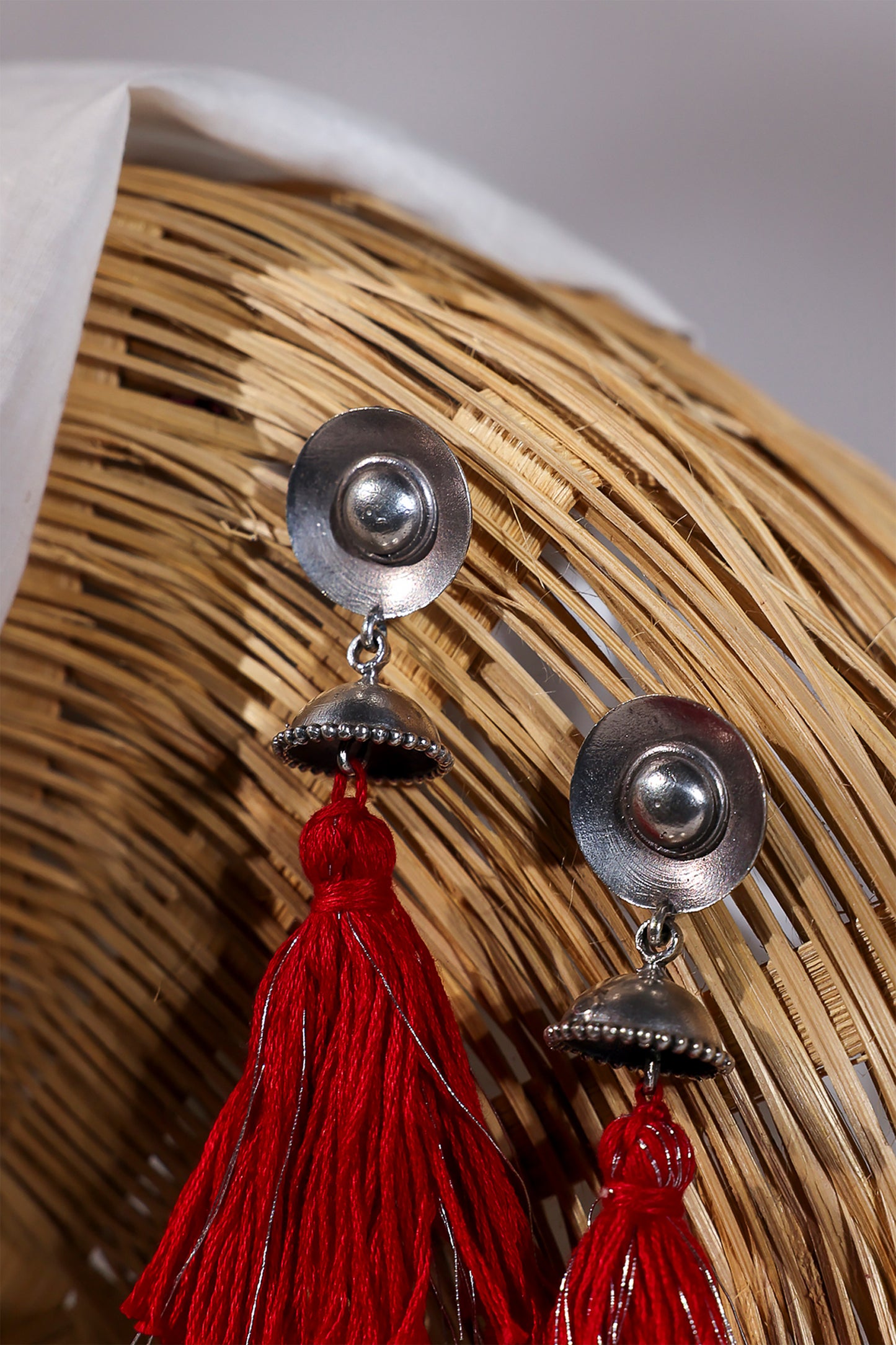 Red Oxidised Tassel Jhumka