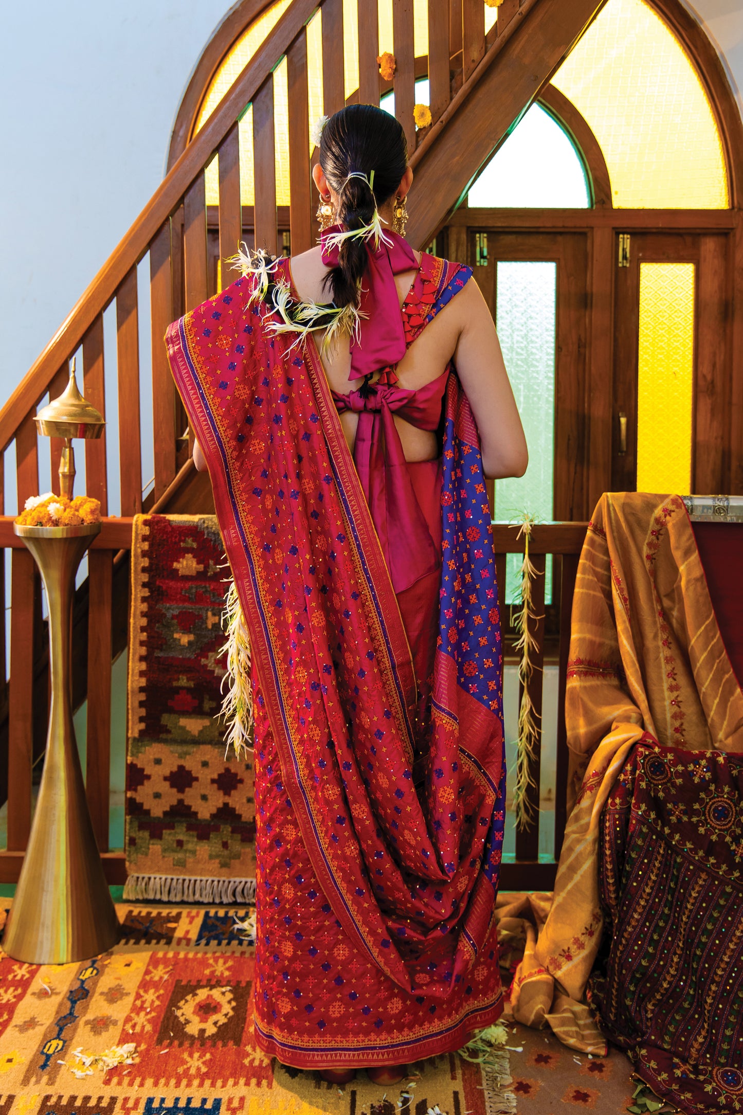 Pink Chanderi Saree with Rabari Work