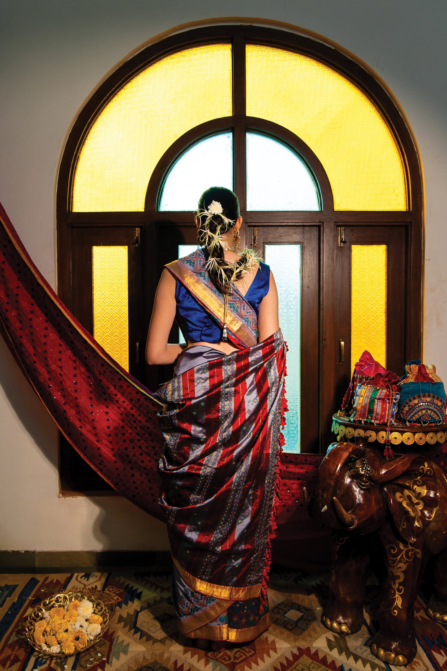 Grey Chanderi Silk Dharwadi Saree