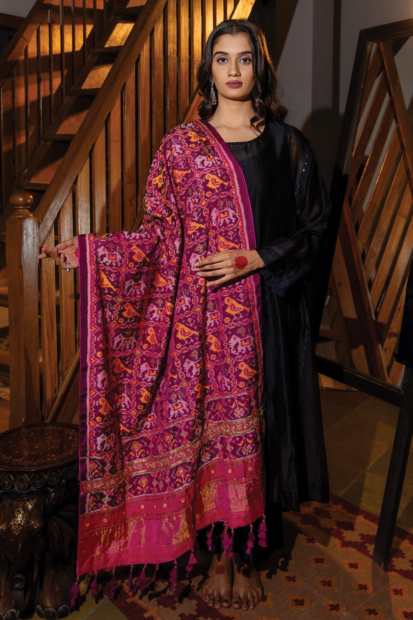 Cotton Patola Dupatta With Khat Work and Tassels