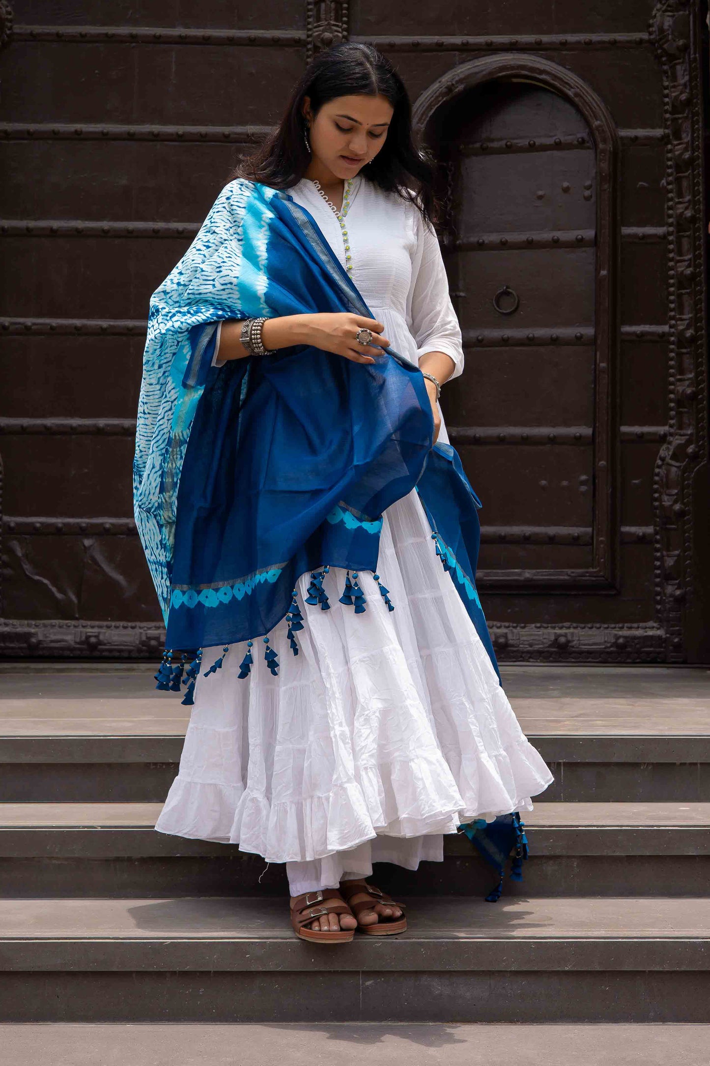 Chanderi Leheriya Bandhani Duppatta With Tassels