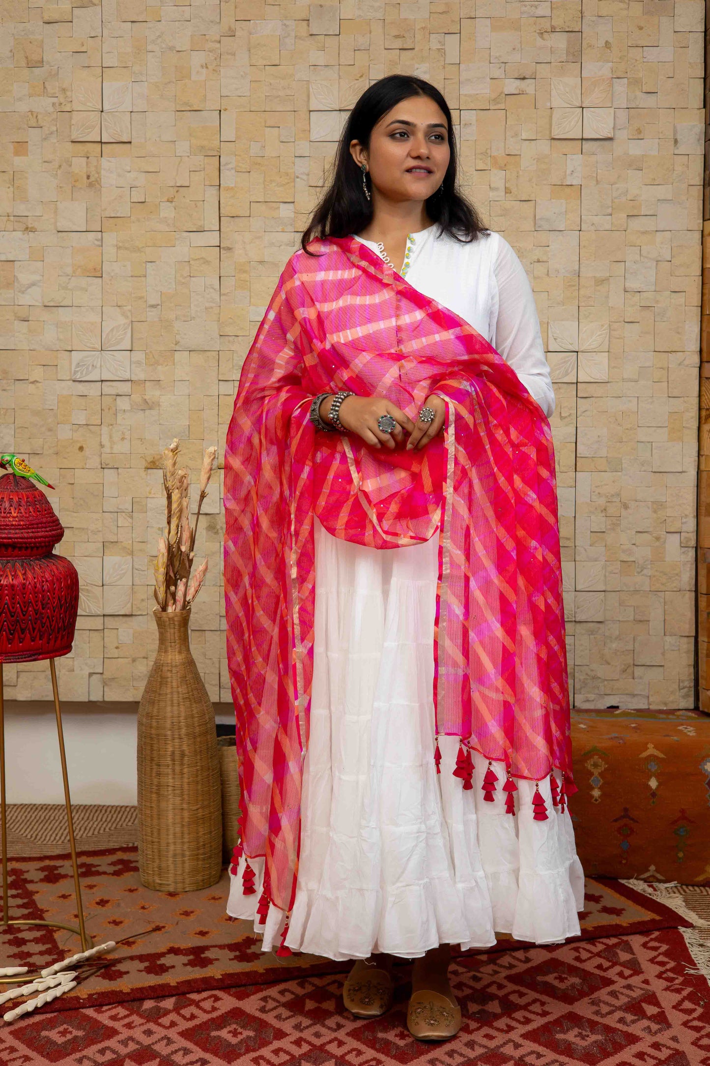 Kota Doria Dupatta With Crafted Tassels