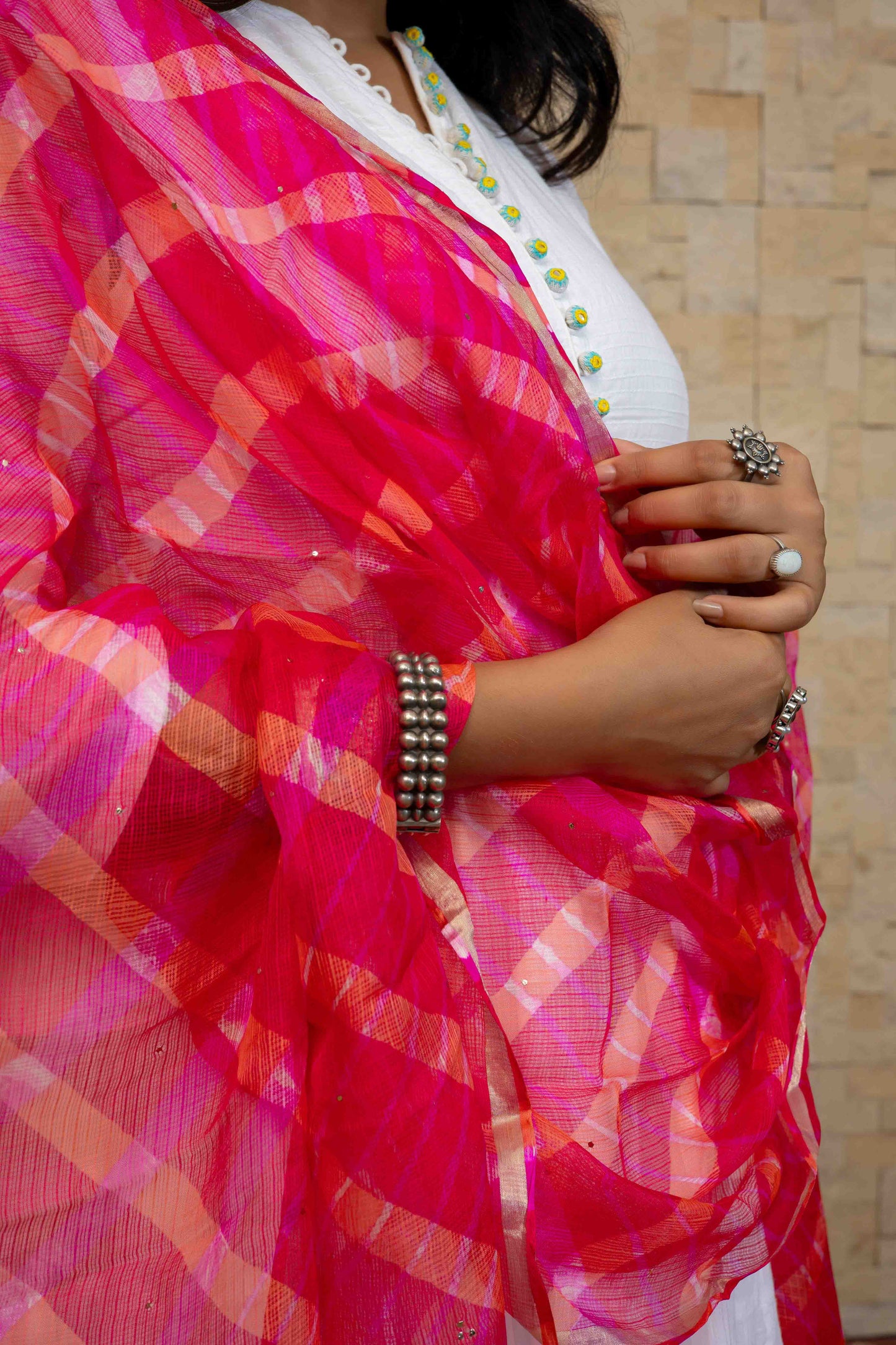 Kota Doria Dupatta With Crafted Tassels