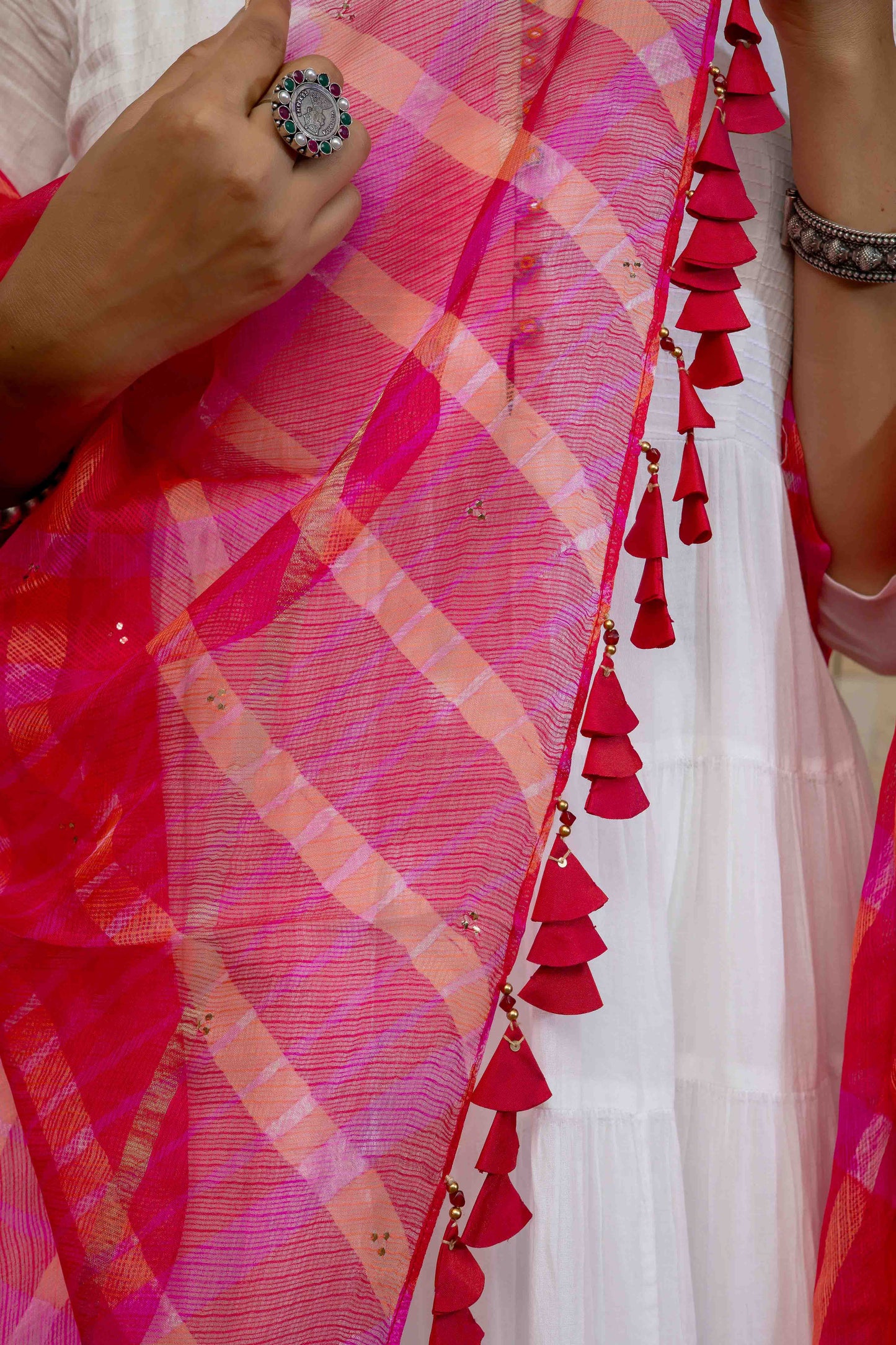 Kota Doria Dupatta With Crafted Tassels