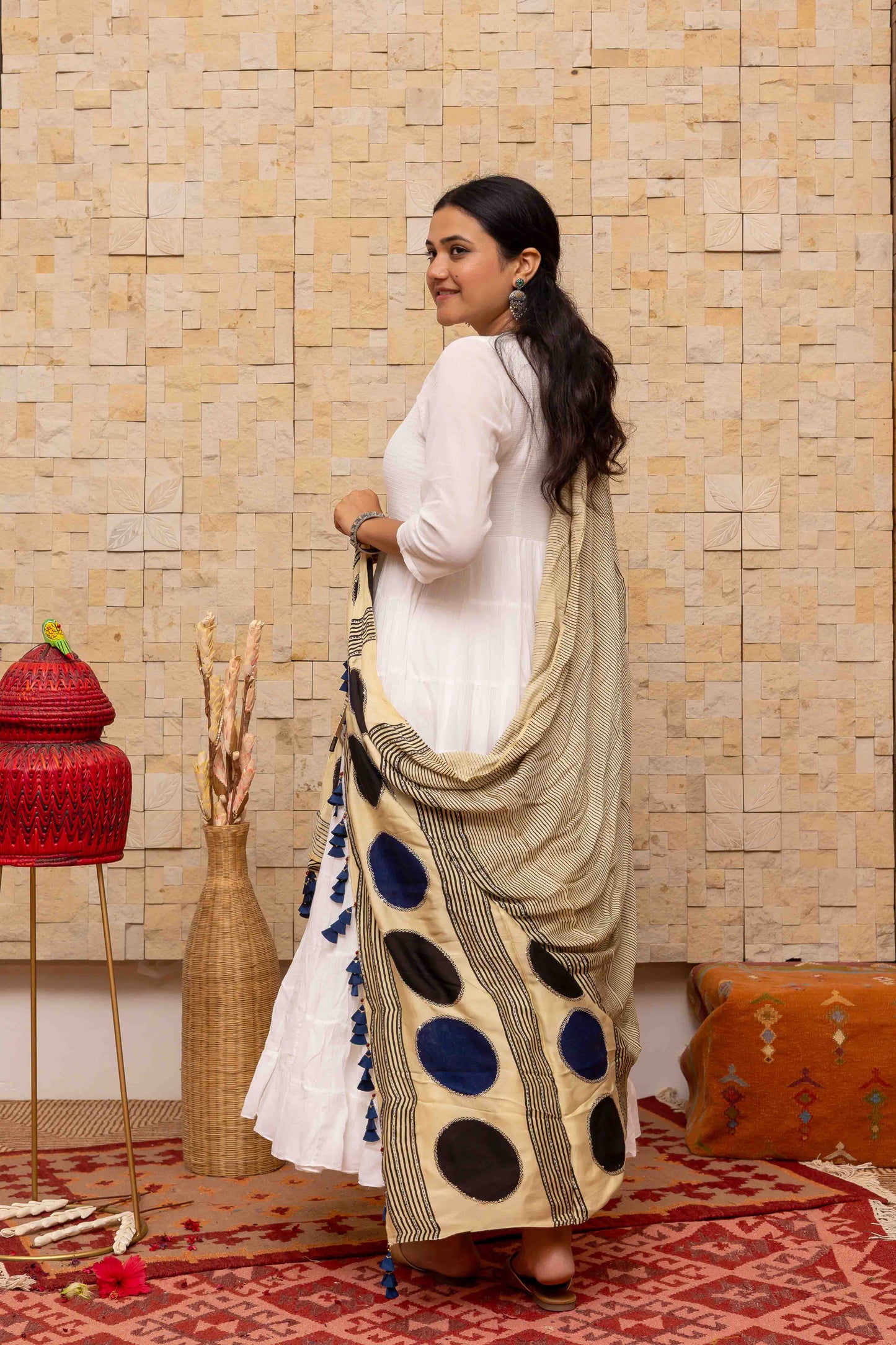 Dupatta With Block Print and Tassels