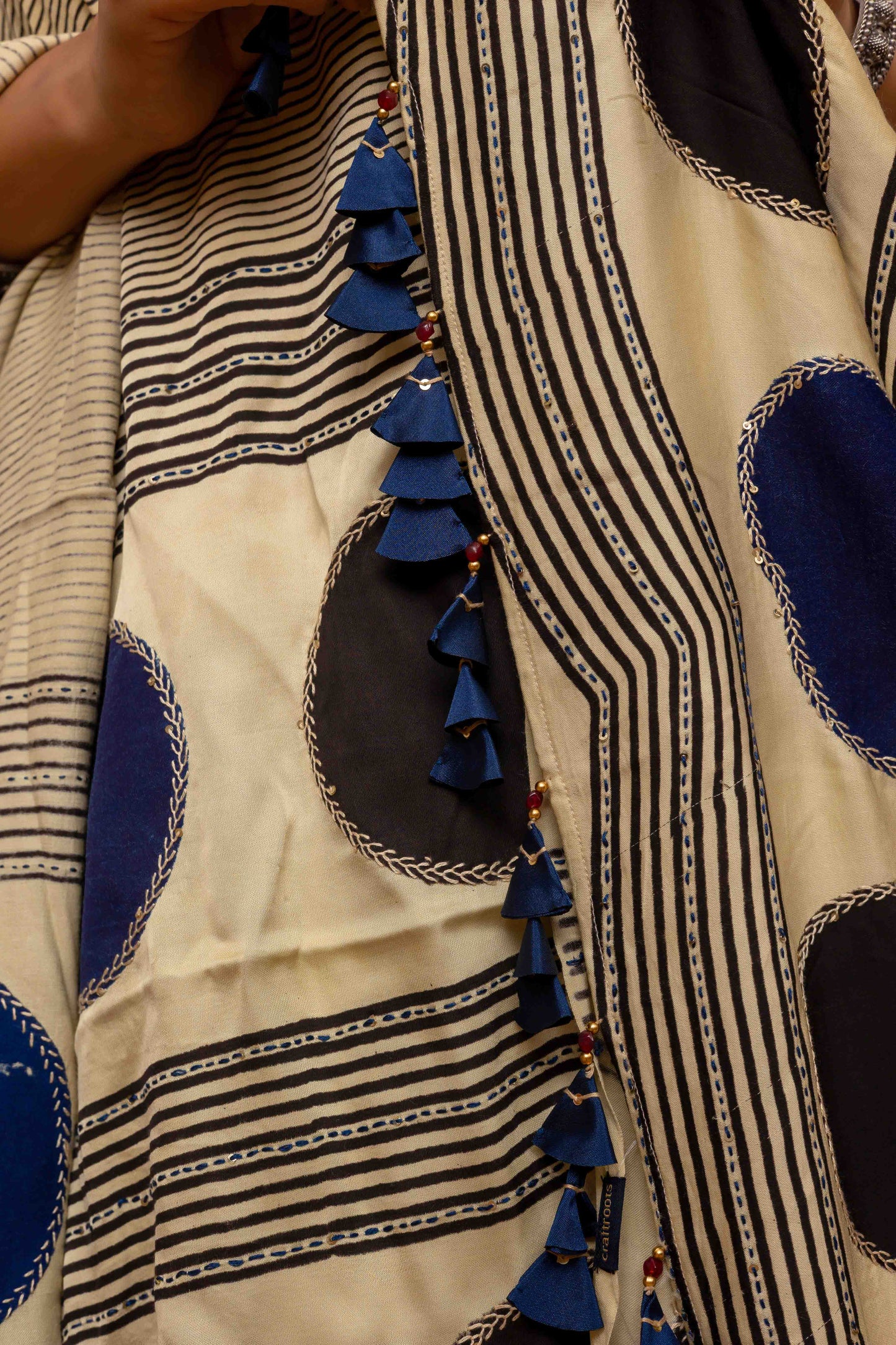 Dupatta With Block Print and Tassels