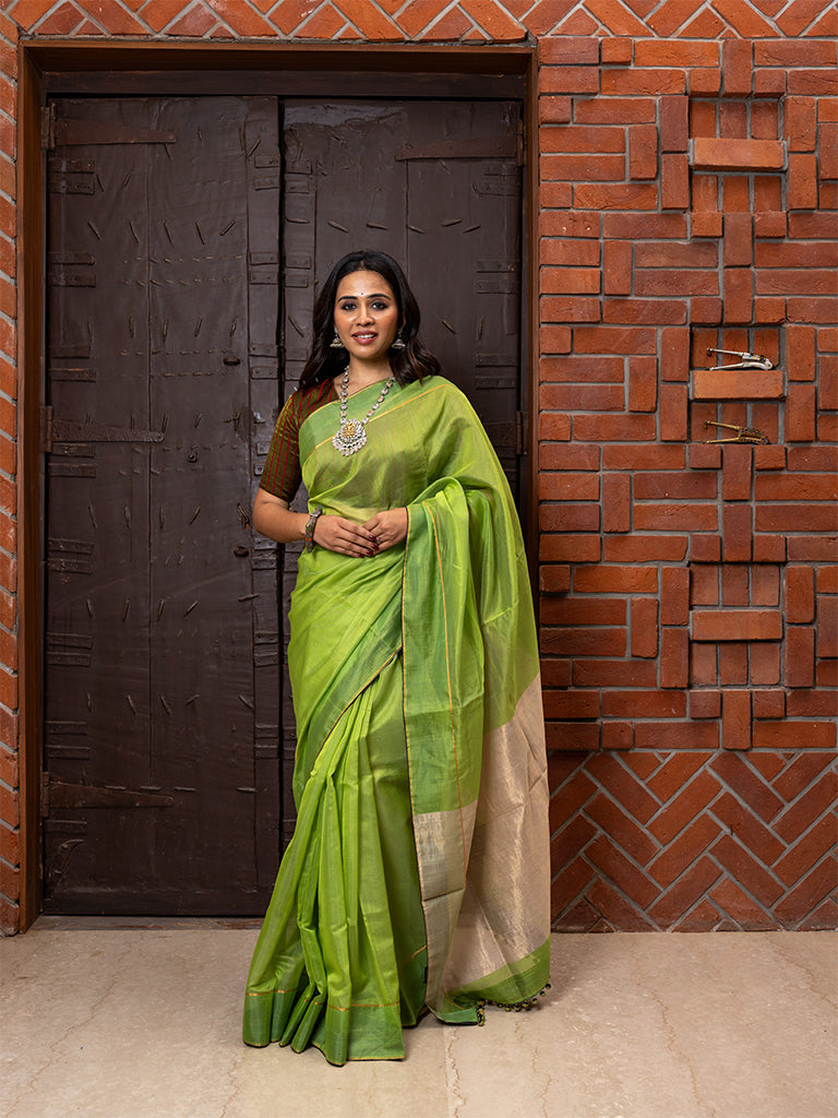 Handwoven Green Chanderi Silk Saree
