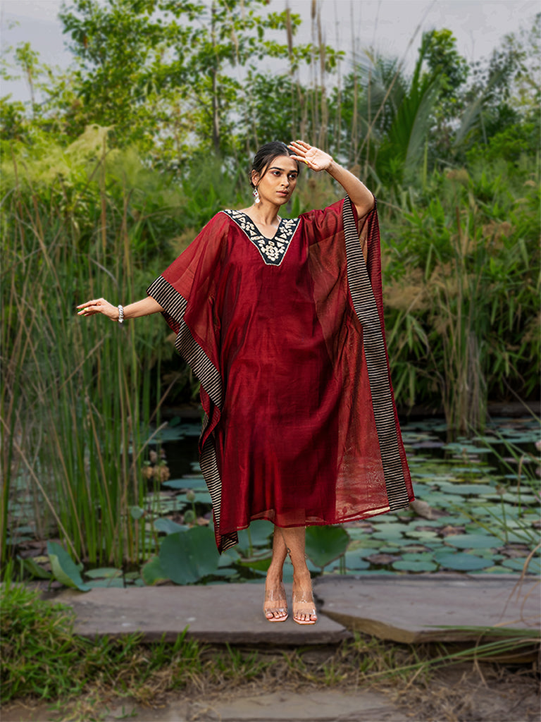 Mirror Work V-Neck Long Kaftan
