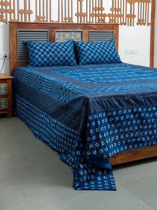 Dabu Applique Cotton Indigo Blue Bedcover