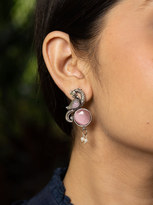Peacock Pink Oxidised Earring