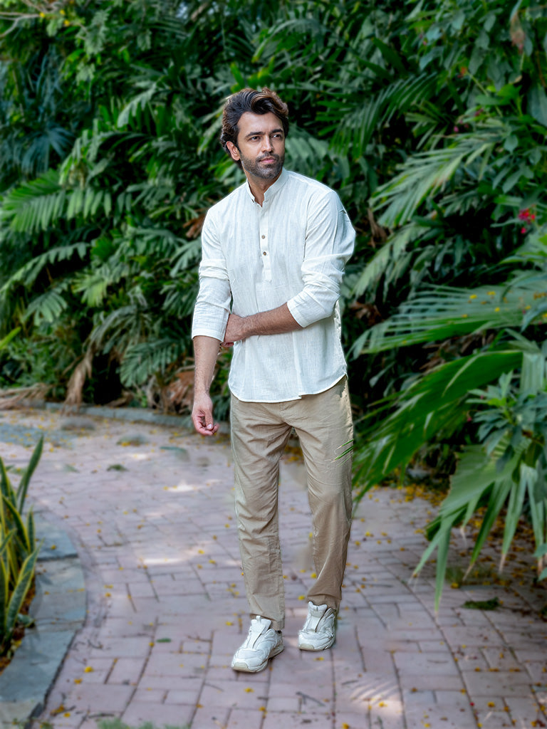 Handwoven Off-White Khadi Short Kurta