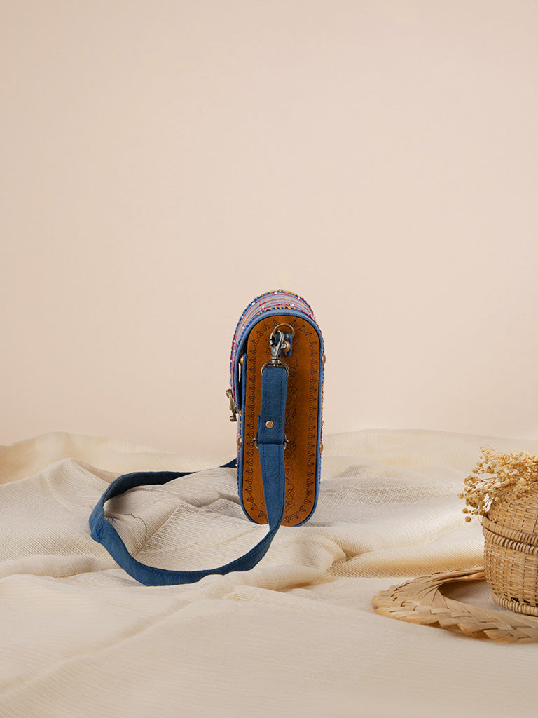 Blue Capsul Hand Woven  Wooden Sling Bag