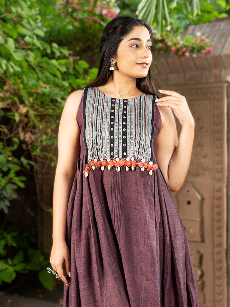 Dress With Karnataka Weave And Hand Embroidery