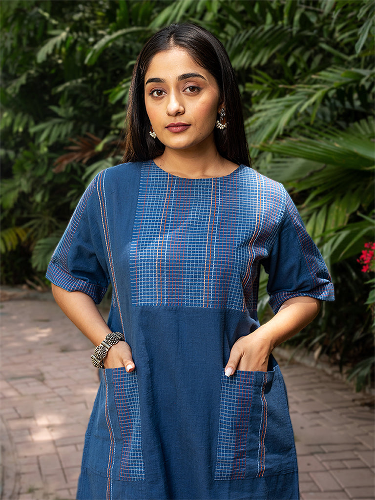 Blue Tyunic Dress With Hand Work