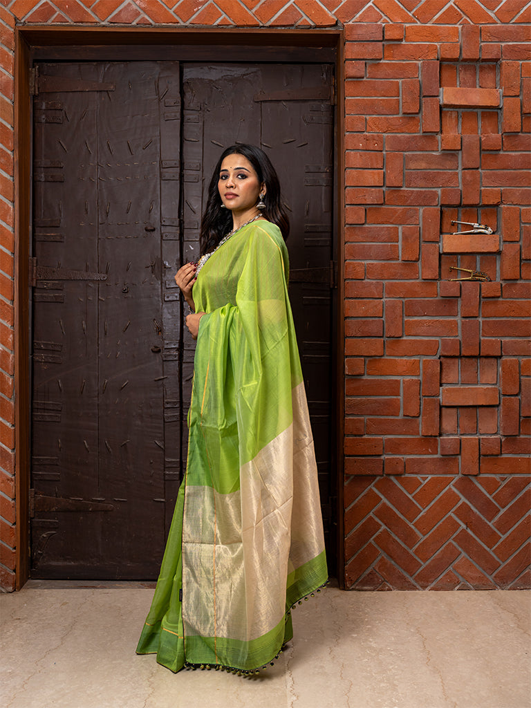 Handwoven Green Chanderi Silk Saree