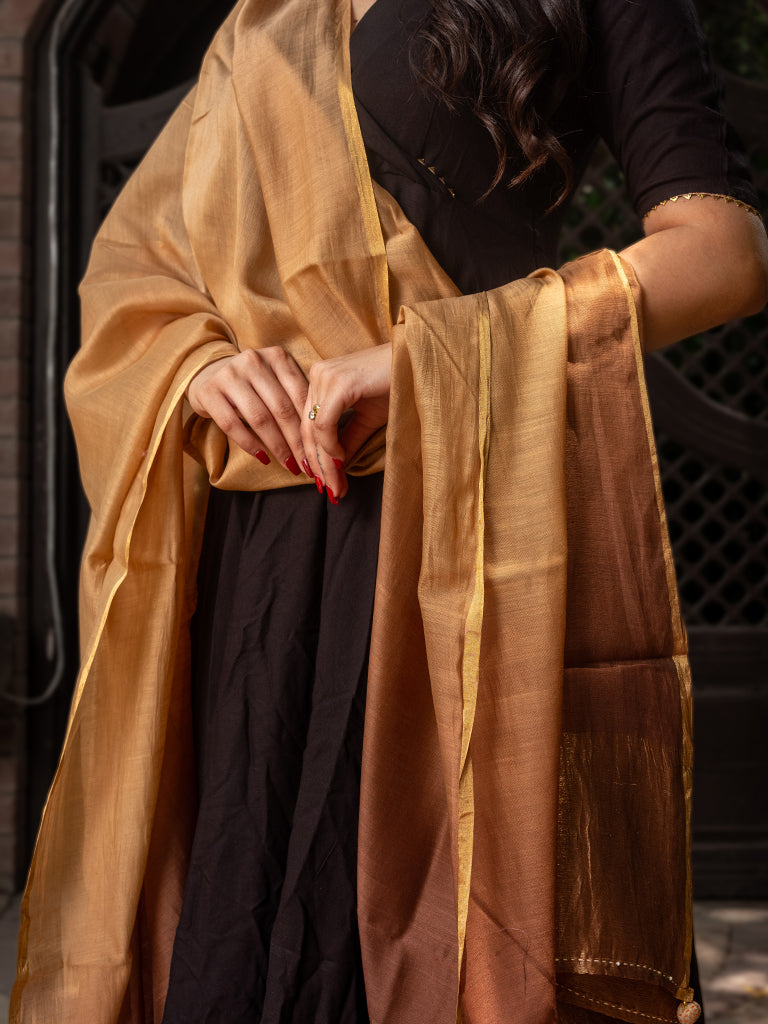 Cream-Brown Tie-Dye Chanderi Silk Dupatta
