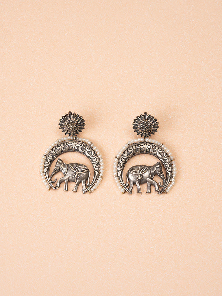 Elephant Oxidised Earring
