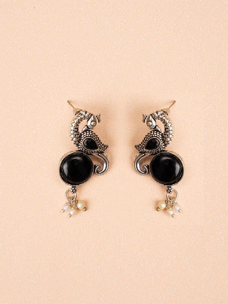 Peacock Black Oxidised Earring
