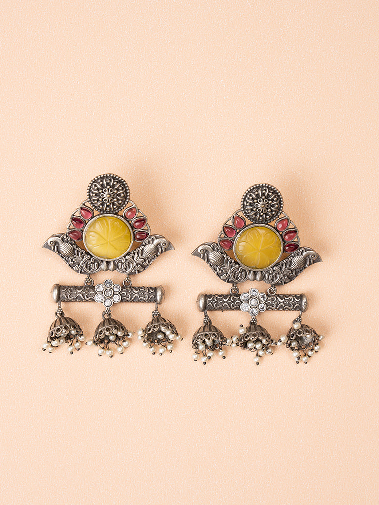 Yellow Stone Bird Jhumka Earring