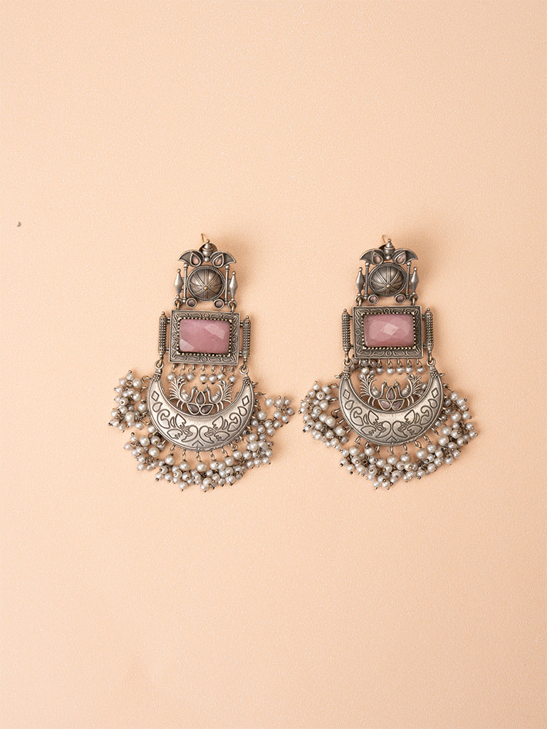 Pink Chand Oxidised Jhumka