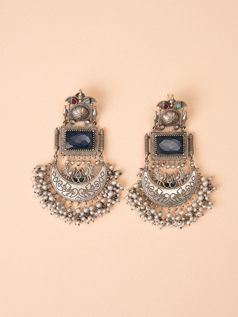 Grey Chand Oxidised Jhumka Earrings
