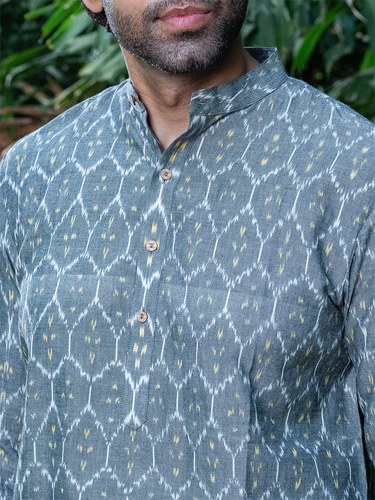 Handwoven Ikkat Grey Short Kurta