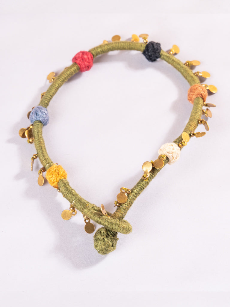 Green Thread Ball Anklets