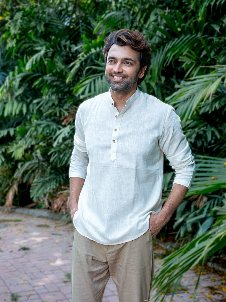 Handwoven Off-White Khadi Short Kurta