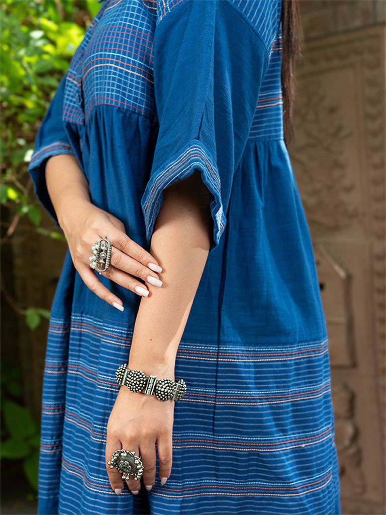 Dress with Running Stich On Handwoven Cotton