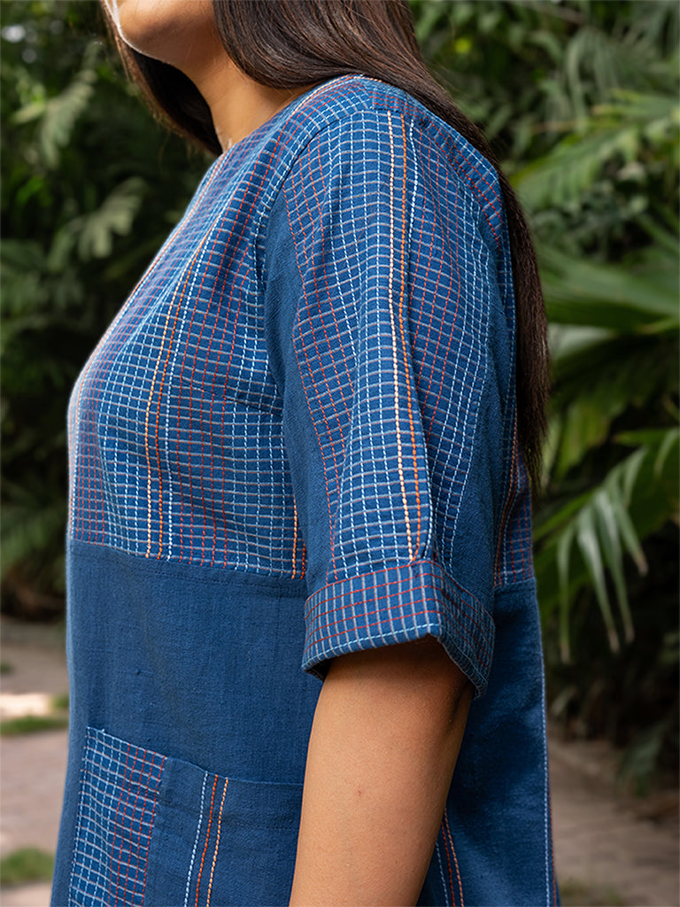 Blue Tyunic Dress With Hand Work