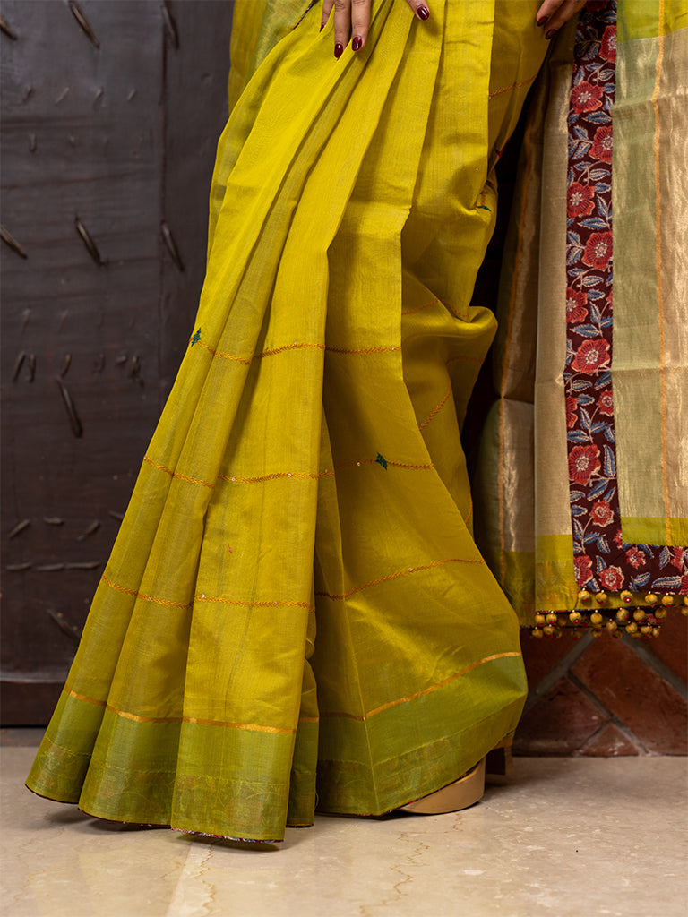 Aari Hand-Embroidered Chanderi Saree