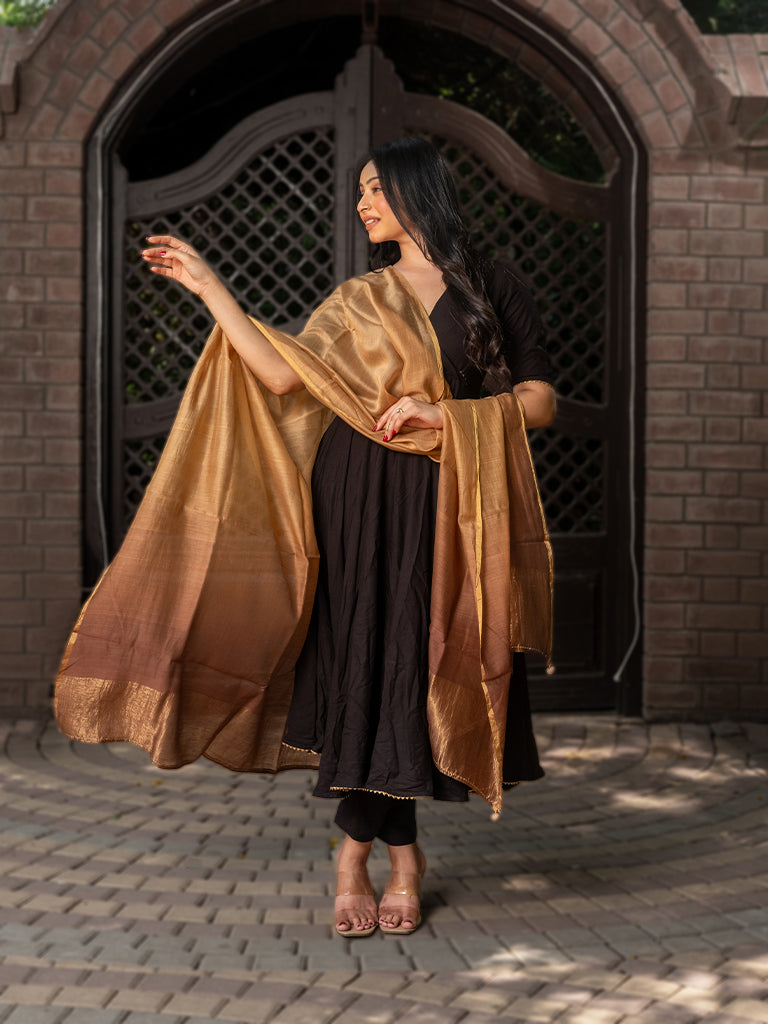 Cream-Brown Tie-Dye Chanderi Silk Dupatta