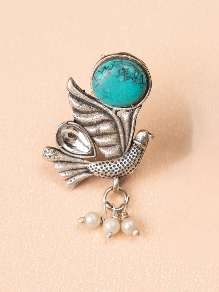 Bird Blue Stone Oxidised Earring