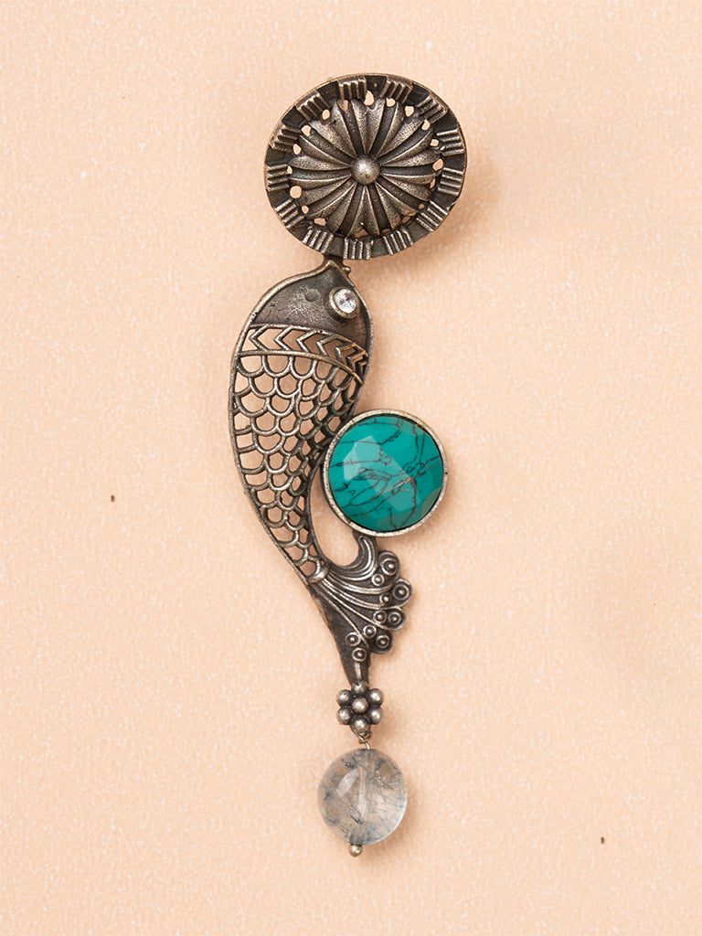 Fish Stone Oxidised Earring