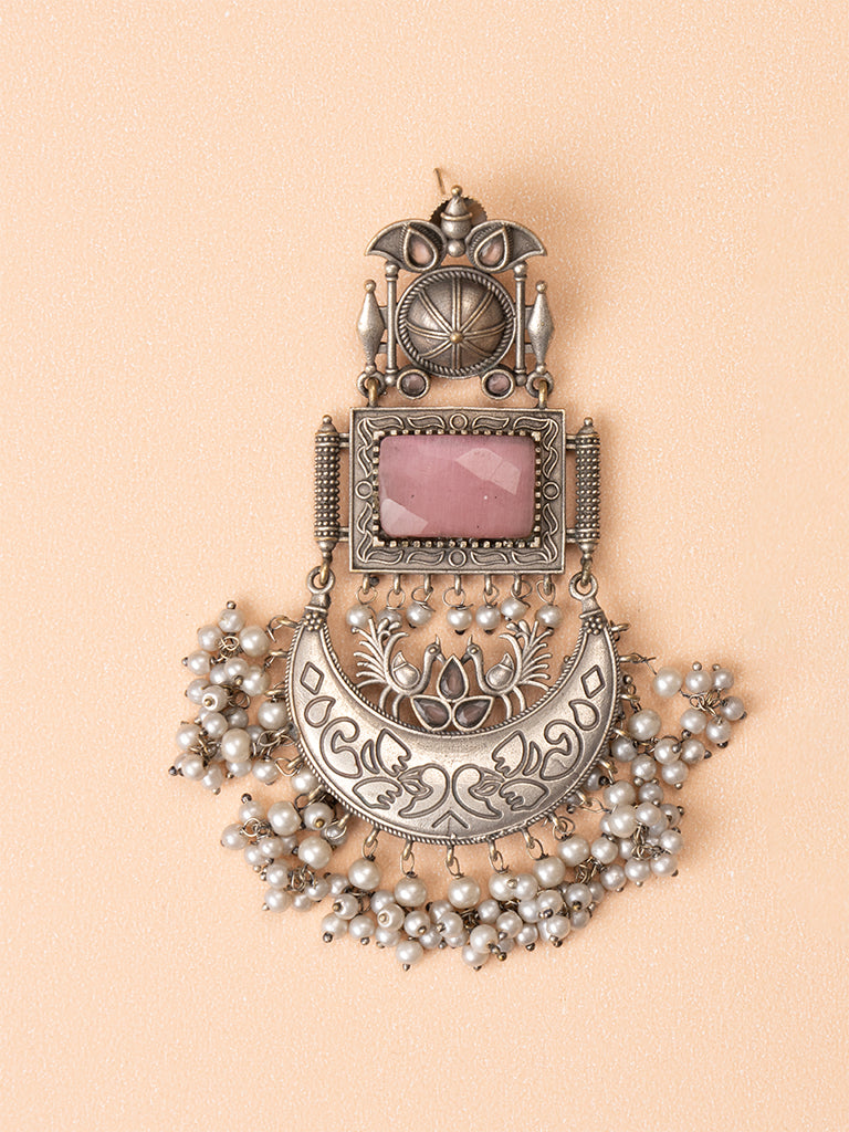 Pink Chand Oxidised Jhumka