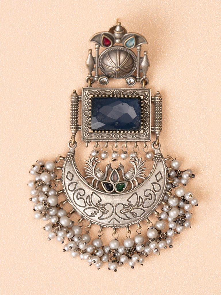 Grey Chand Oxidised Jhumka Earrings